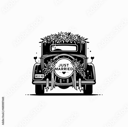Wedding Car Silhouette – Classic Just Married Vehicle with Floral Decoration