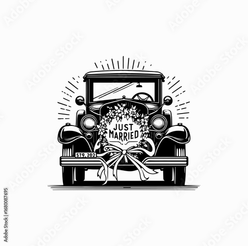 Wedding Car Silhouette – Classic Just Married Vehicle with Floral Decoration