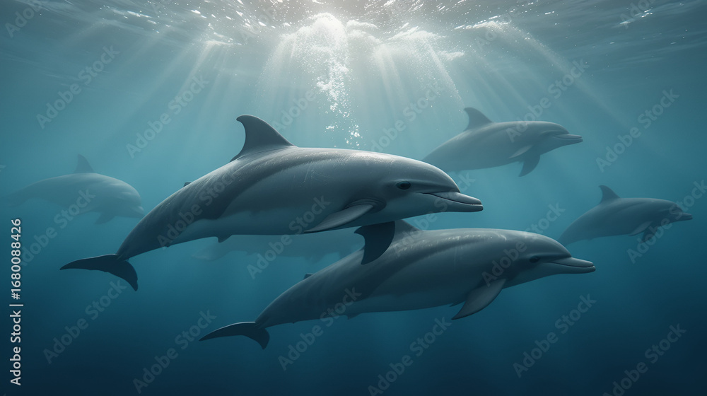 Fototapeta premium dolphins swimming underwater