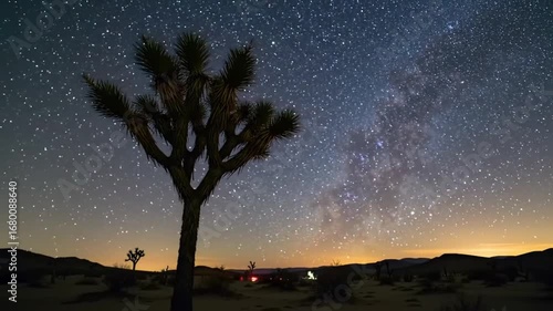 Joshua Tree Under The Starry Night Sky Desert Landscape