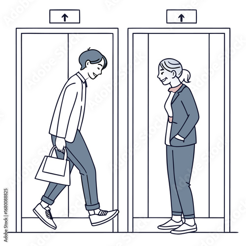 Vector illustration of People waiting for an elevator, one entering, one waiting