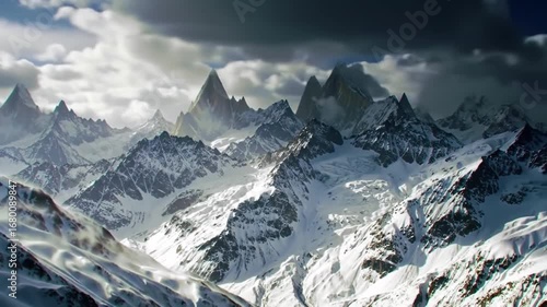 Majestic Snowy Mountain Range Under Dramatic Sky Landscape Photography