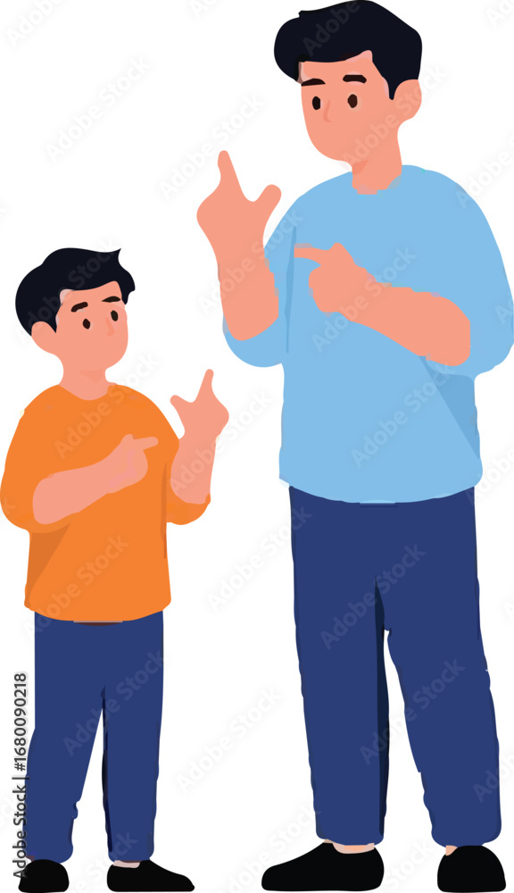 Father and Son Talking and Gesturing - Cartoon Illustration Father and Son Talking and Gesturing - Cartoon Illustration