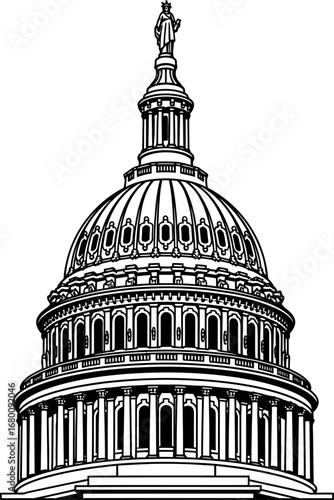Detailed Black and White US Capitol Building Illustration