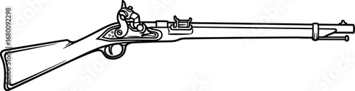 Antique Flintlock Musket Illustration with Ornate Details