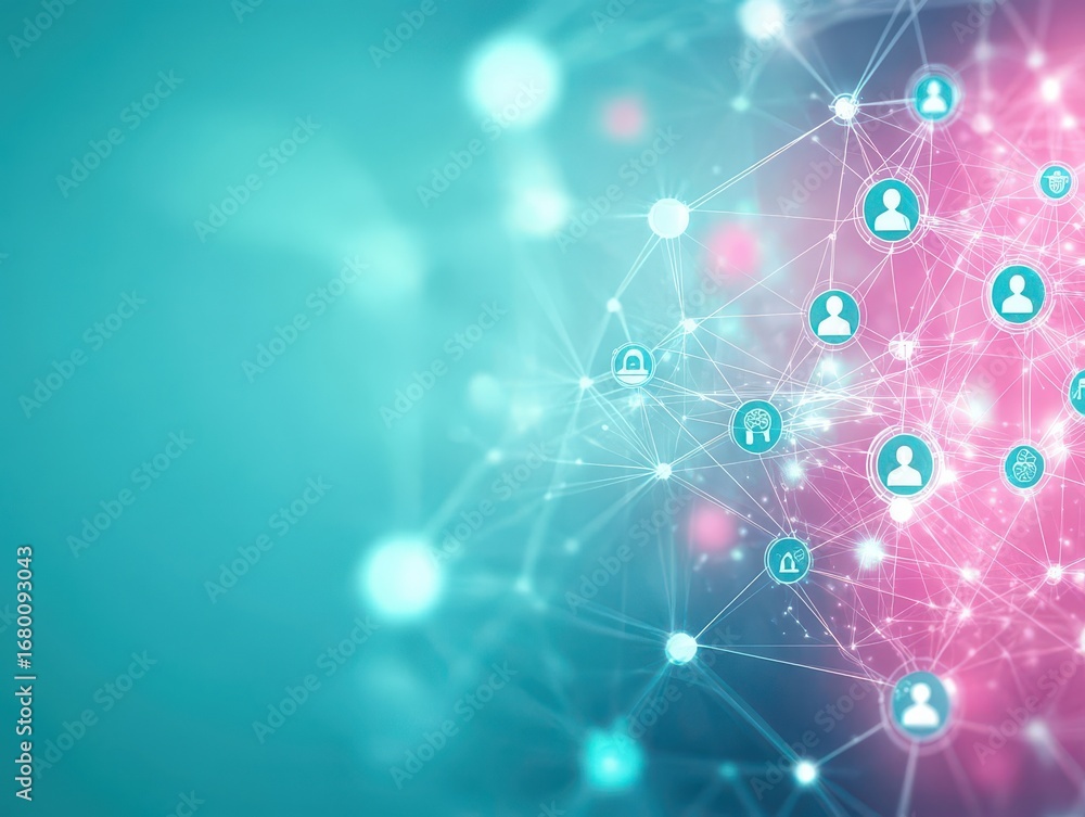 Fototapeta premium Modern digital network technology with interconnected social media icons and glowing lines representing data sha and online communication concepts