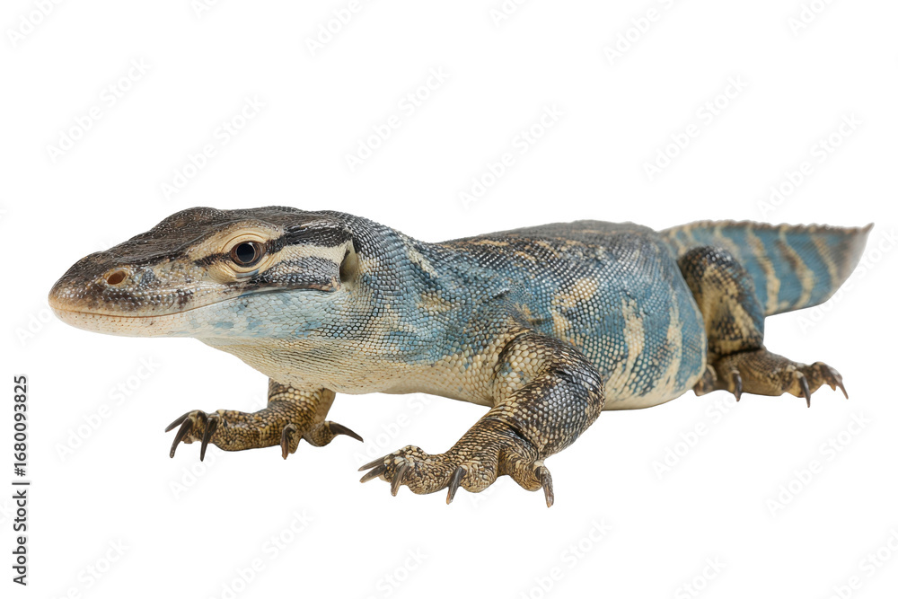 Fototapeta premium Blue River Monitor Lizard on Transparent Background