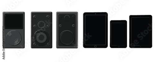 smartphone and speaker silhouette set modern technology vector illustration