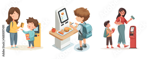 flat vector illustration of parents with children at hospital reception