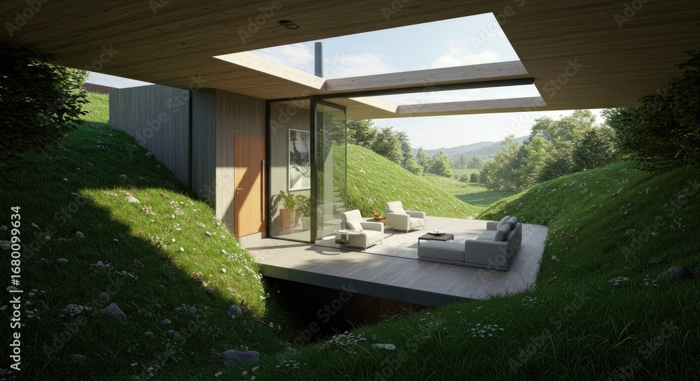 Fototapeta premium Modern Underground House with Scenic Nature View