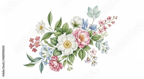 Beautiful watercolor floral arrangement with delicate blossoms and greenery