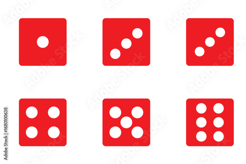 Dice graphic icon. White, Blue game dice cubes from one to six dots. Gambling objects to play in casino, poker. Six faces of cube. Traditional die with numbers of dots from 1 to 6. Vector.