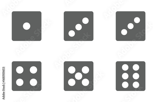 Dice graphic icon. White, Blue game dice cubes from one to six dots. Gambling objects to play in casino, poker. Six faces of cube. Traditional die with numbers of dots from 1 to 6. Vector.