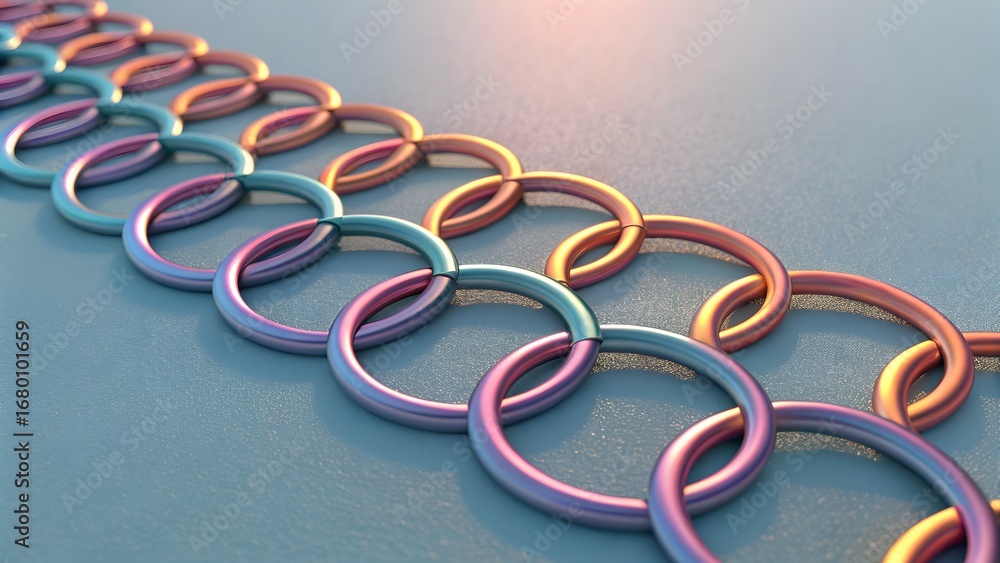 Fototapeta premium Gradient Ring Tessellation. Abstract 3D tessellated rings with shifting gradient reflections.