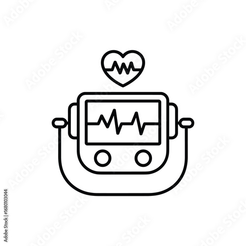 Defibrillator and Heart Monitor Line Art – Emergency Medical Device Illustration with ECG Waveform and Heart Symbol