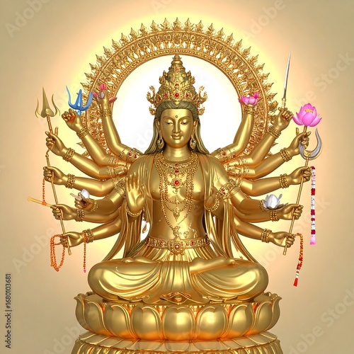 Golden seated goddess with many arms