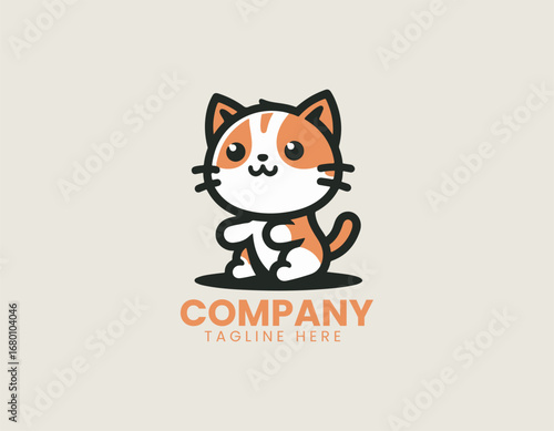 Cute meowing kitten silhouette illustration designed as simple vector logo in black graphic style