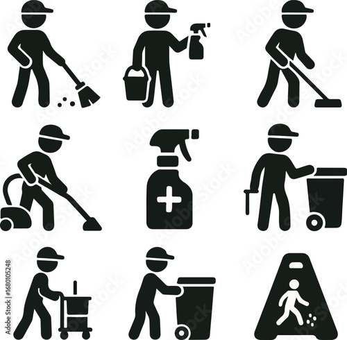 Professional cleaning service icons for website or infographic, sanitation and hygiene maintenance, cleanliness