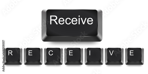 Receive computer key keyboard vector for digital communication, messaging, and email. Useful for illustrating a button for receiving information or a message.