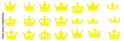 Crown symbols. Set of black crown icons. Black crown sign collection. Big collection quolity crowns. Crown icon set. Collection of crown silhouette.