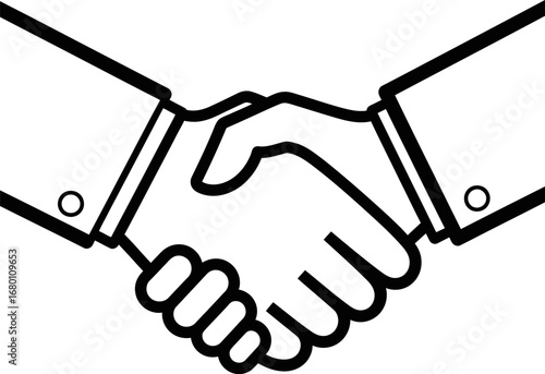 Black and White Handshake Icon Representing Agreement.