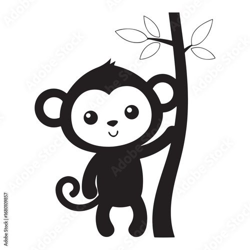 Cute Monkey Clinging to Branch