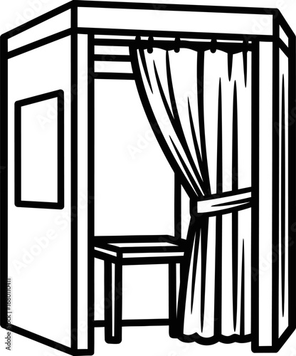 Simple Black and White Photo Booth Illustration with Curtains
