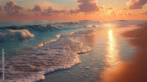 Wallpaper Mural Stunning sunset over ocean waves with warm golden light reflecting Torontodigital.ca