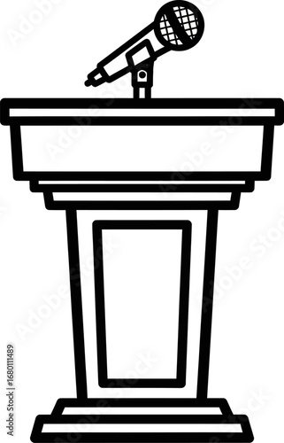 Simple Black and White Podium with Microphone