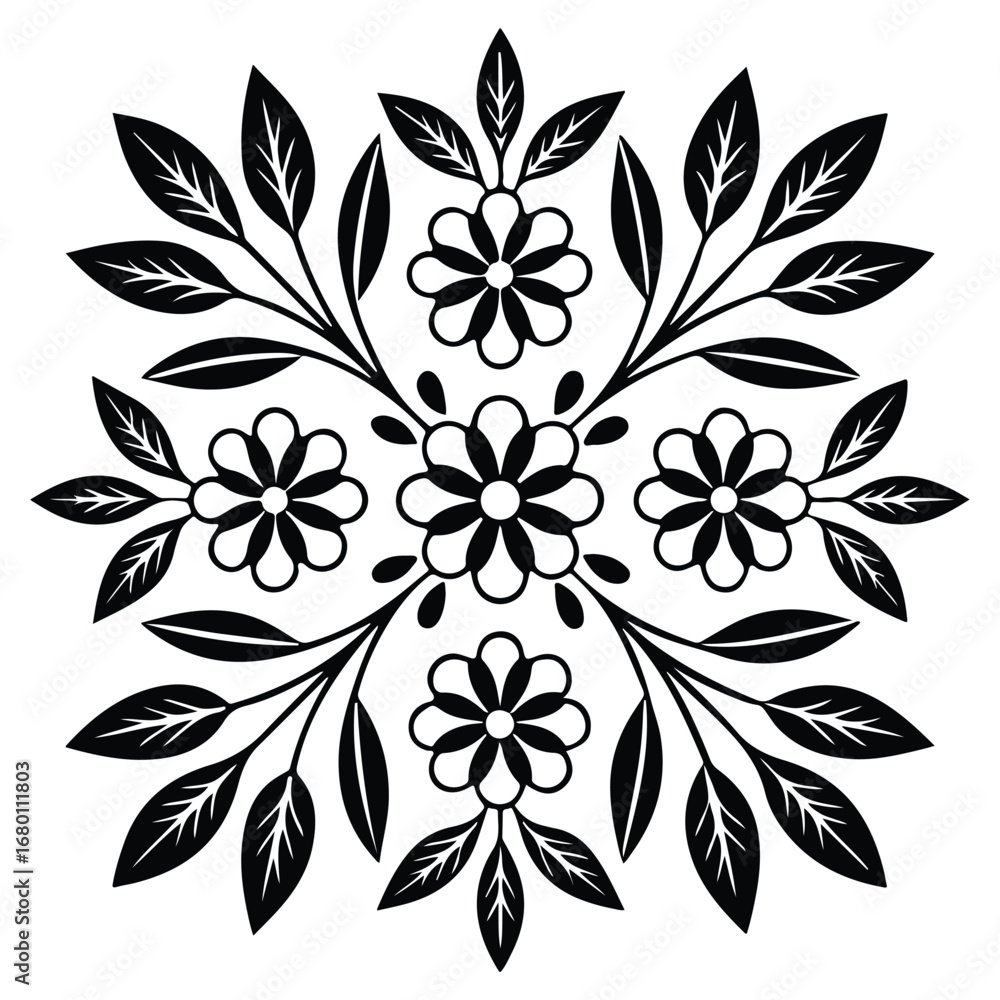 Fototapeta premium Elegant Floral Design Square Pattern