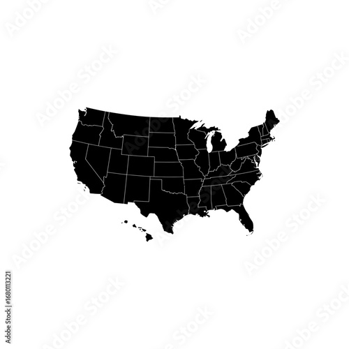 Detailed Silhouette Map of the United States with State Borders 1.