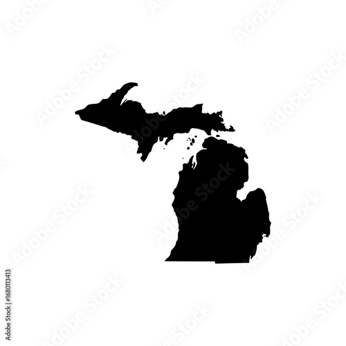 Michigan State Outline Silhouette with Detailed Great Lakes Region.
