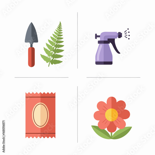 Gardening tools and accessories for spring planting projects and lawn care concepts
