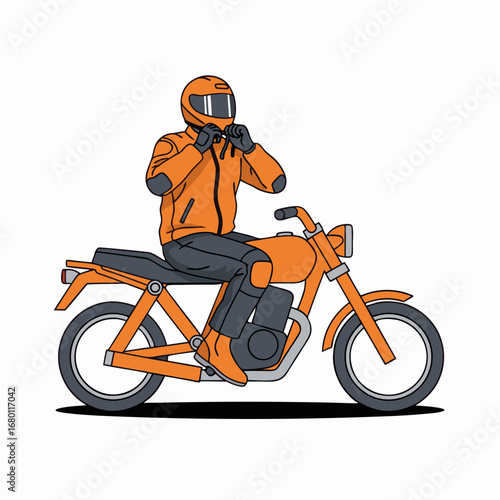 Motorcycle rider preparing for thrilling adventure with helmet and cool vintage motorbike