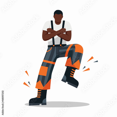 Confident urban man in stylish workwear stepping forward with a modern edgy vibe vector design