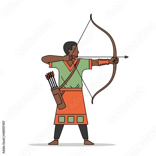 Focused archer aims with bow and arrow, ready for competition or sport, precision and skill in archery