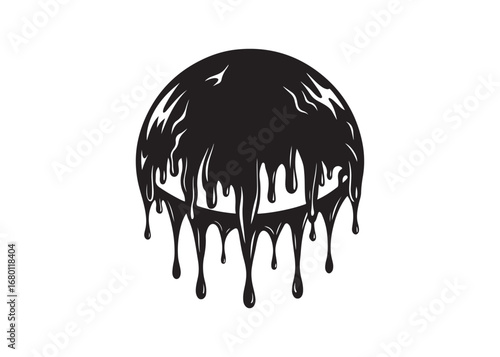 Dripping blood silhouette vector illustration with melting liquid borders, spooky horror theme, flowing black ink style for Halloween design.
