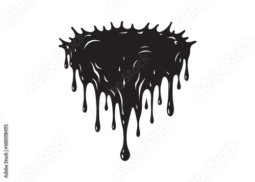 Melting blood drip silhouette stencil design, spooky dripping liquid borders in black horror style for Halloween decoration and graphic art.