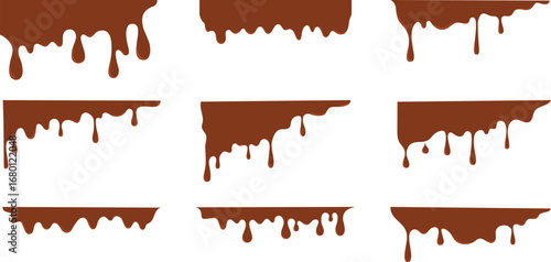 Melted Chocolate Drip Vector Set. Dripping Cocoa Borders Collection
