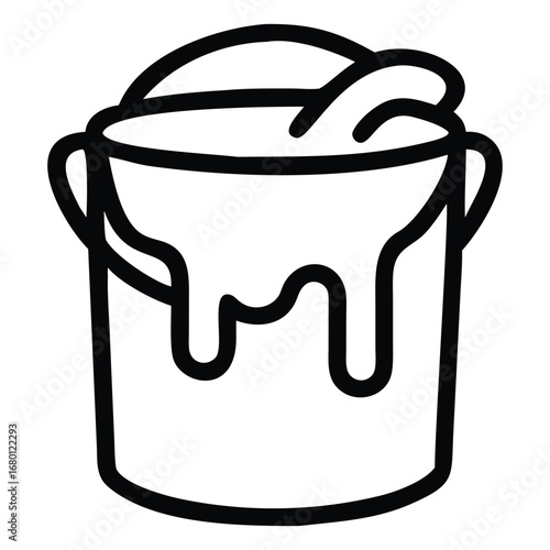 White isolated vector illustration of a plastic and metal bucket, pail, can, and bin with a handle for garbage, milk, and other food