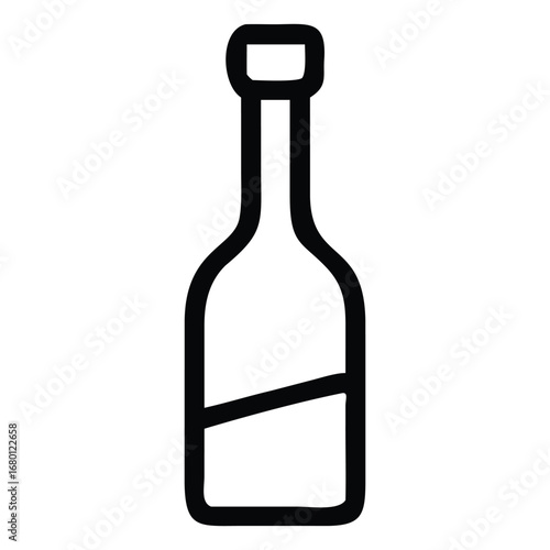 An elegant white wine bottle with a blank label stands isolated on a transparent background, showcasing the full, clear liquid