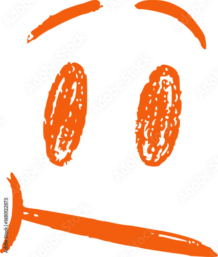 Orange hand-drawn sad face graphic illustration.