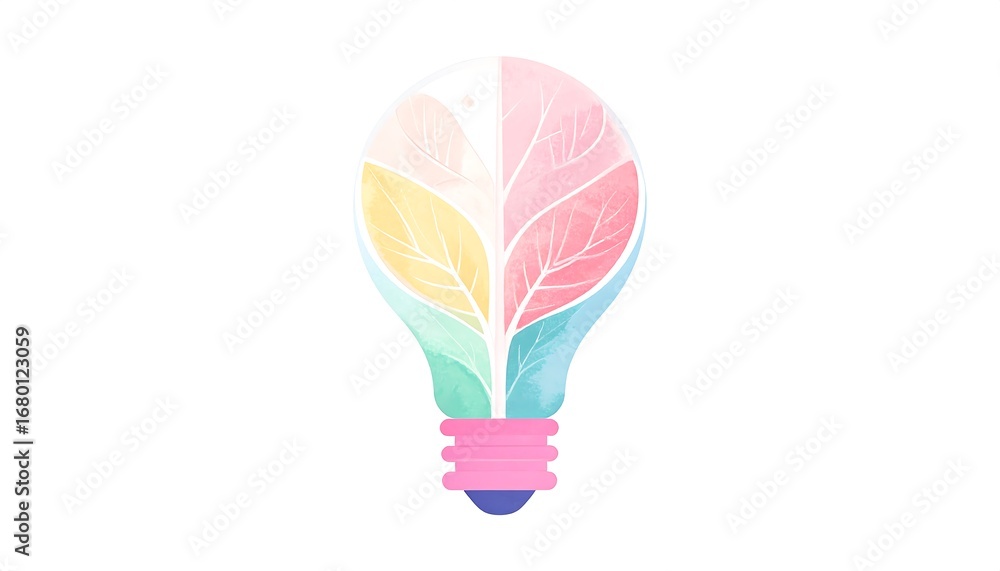 Naklejka premium Abstract lightbulb design with pastel leaves