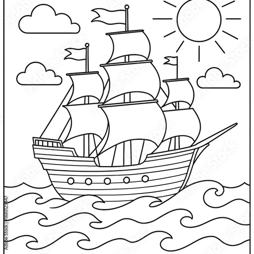 ship in the sea of colouring page 