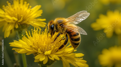Honeybee on Goldenrod Flowers