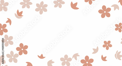 Delicate light brown floral border design with leaves on an isolated white background, perfect for a natural decorative frame.