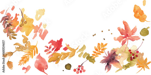 水彩画。水彩タッチの絵の具と枯葉の秋ベクターフレーム。紅葉のイラスト。秋の葉っぱの背景。
Watercolor painting. Autumn vector frame with watercolor paints and dead leaves. Illustration of autumn leaves. Autumn leaves background.