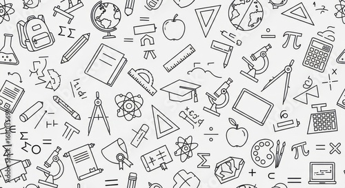 Doodle Style Educational Elements and Mathematical Symbols Background