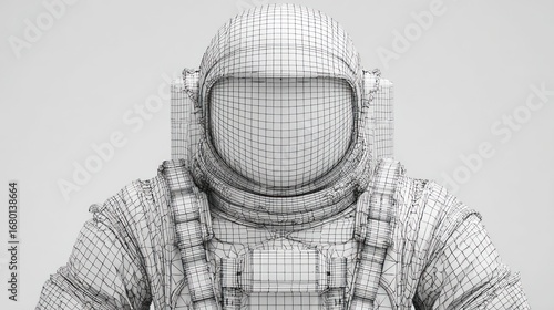 Fototapeta Naklejka Na Ścianę i Meble -  Wireframe of an astronaut in space suit, isolated, rendered