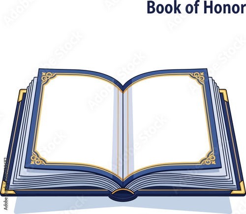 Open Book of Honor with Blue Cover and Gold Accents